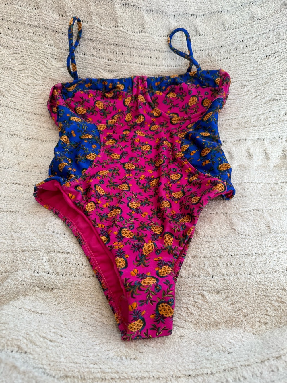 Farm Rio Fruit Dots Bi Printed One Piece Swimsuit In Pink And Blue Size large